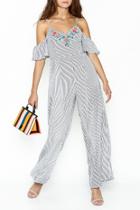  Striped Embroidered Jumpsuit