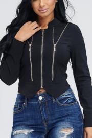  Black Cropped Jacket With Zipper Detail
