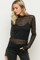  Mesh Lace Mock Neck Sleeve Top