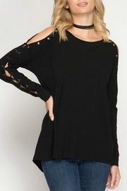  Eyelet Lace-up Pullover