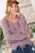  Frayed Trim Sweater