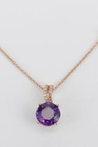  Amethyst Solitaire Necklace, Diamond And Amethyst Pendant, Rose Gold Necklace With Chain, February Birthstone