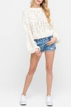  Balloon-sleeve Sweater, Ivory