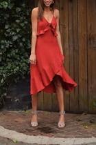  Red Flounce Midi-dress
