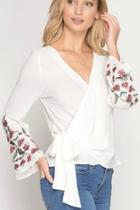  Floral-embroidered Wrap Top