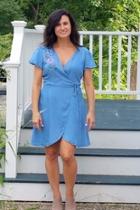  Embroidered Chambray Wrap-dress