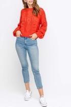  Balloon-sleeve Sweater, Red