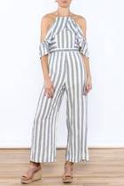  Grey Stripe Print Jumpsuit