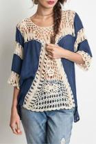  Navy Crocheted Top