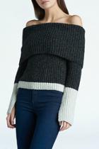  Colorblock Off Shoulder Sweater