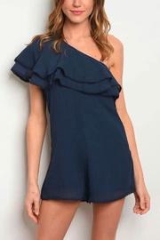  Navy Blue One Shoulder Ruffle Romper