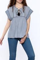  Embroidered Chambray Top