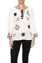  Ivory Black Embroidery Blouse