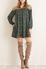  Olive Leaf-print-cut-out-shoulder Dress