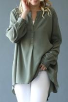  Green Button-up Top