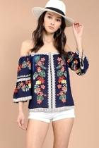 Tropical Navy Blouse