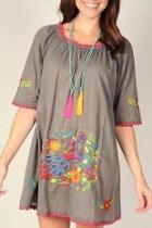  Grey Embroidered Shift Dress
