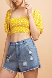  Printed Ots Puff Sleeve Crop Top