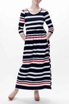  Stripe Print Maxi Dress