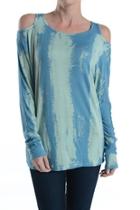  Tie-dye-turquoise Cut-out-shoulder Top