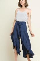  Navy Wrap-pants With-ruffles