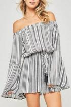  Striped Bell-sleeve Romper