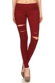  Burgundy Distressed Jeggings