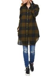  Plaid Button-down Tunic