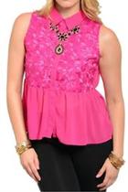  Plus-sized Pink Chiffon Top
