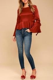  Satin Flounce-sleeve Top