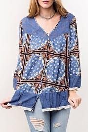  Slate-blue Print Blouse