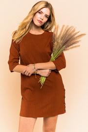  Ribbed Shift Dress With Button Detail