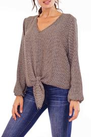  Print Tie Bottom Elastic Cuff V-neck Top