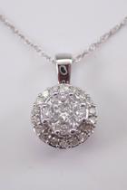  Diamond Cluster Pendant 14k White Gold Diamond Halo Circle Wedding Necklace Chain 18