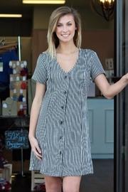  Striped Button Accent Dress