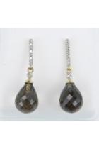  Sale Briolette Smokey Topaz And Diamond Dangle Earrings 14k Yellow Gold Wedding Gift