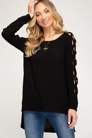  Long Sleeve Hi Low Top With Strappy Sleeve Detail