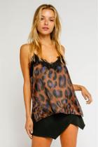  Satin Brown Leopard Lace Tank
