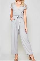  Lace-sleeve Belted Jumpsuit