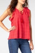  Tie Front Blouse With Cascading Ruffle