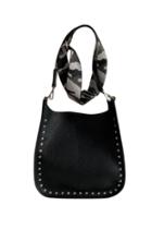  Black Vegan Messenger With Silver Studs And Silver Camo Strap