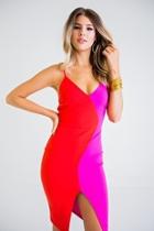  Blocked Color Midi Dress