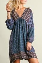  V Neck Peasant Dress