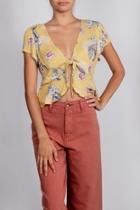  Floral-tie-front Short-sleeve Top