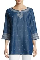  Embroidered Denim Tunic Top