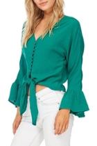  Green Front Tie Blouse