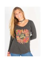  Live Happy Gold Burst Long Sleeve Boho Tee