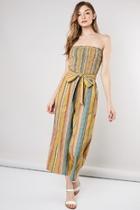  Off-shoulder Striped Jumpsuit