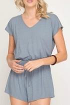  Ribbed Drawstring Romper