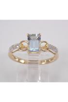  Diamond And Emerald Cut Aquamarine Engagement Ring 14k Yellow Gold Aqua Size 7 March Gemstone Free Sizing
